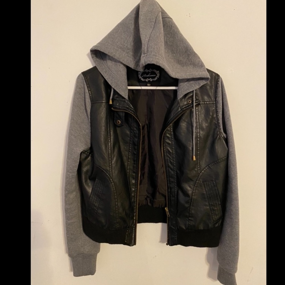Lightweight hooded faux/sweatshirt hooded jacket